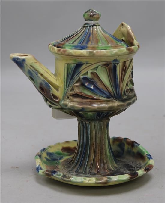 An Arts & Crafts art pottery oil lamp